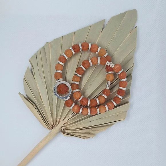 Orange Sunstone Praywr/meditation Beads with Silver Accents - Picture 1 of 2